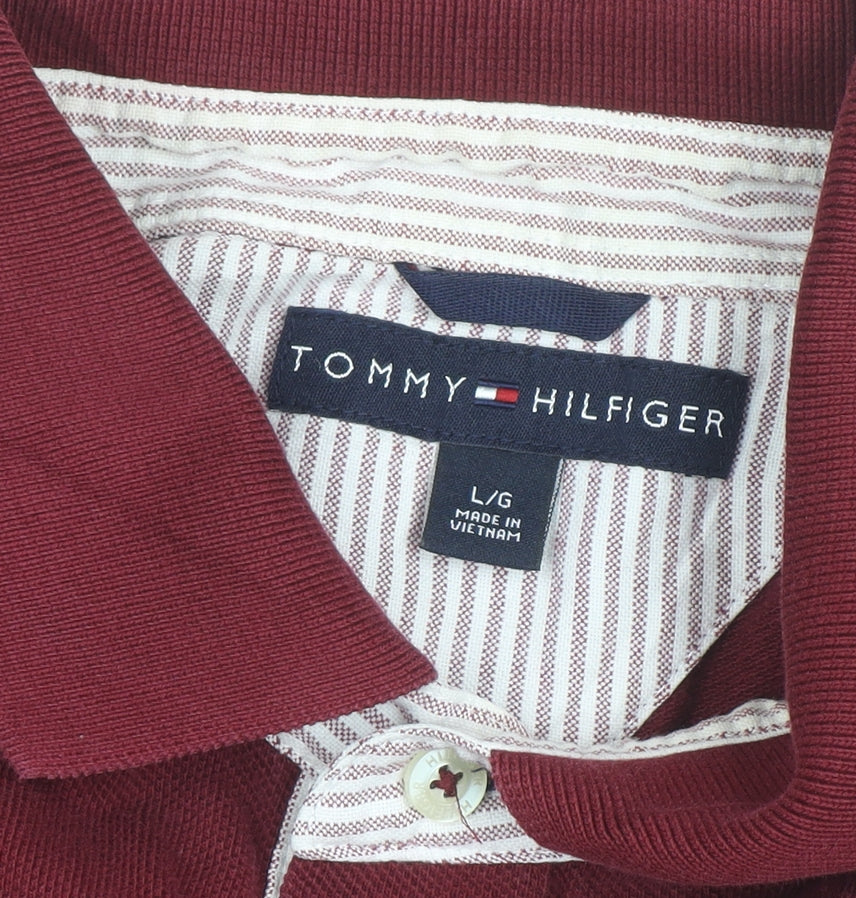 Tommy Hilfiger Men’s Red Cotton Short Sleeve Polo Shirt L