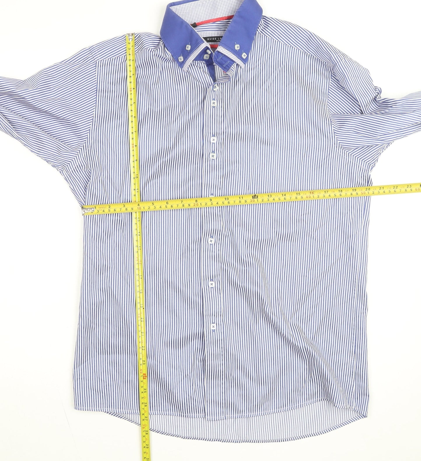 Guide London Men's Blue Striped Button-Down Cotton Blend Shirt XL