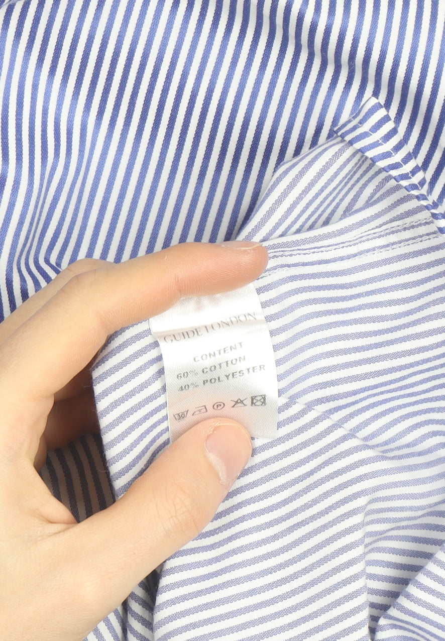 Guide London Men's Blue Striped Button-Down Cotton Blend Shirt XL