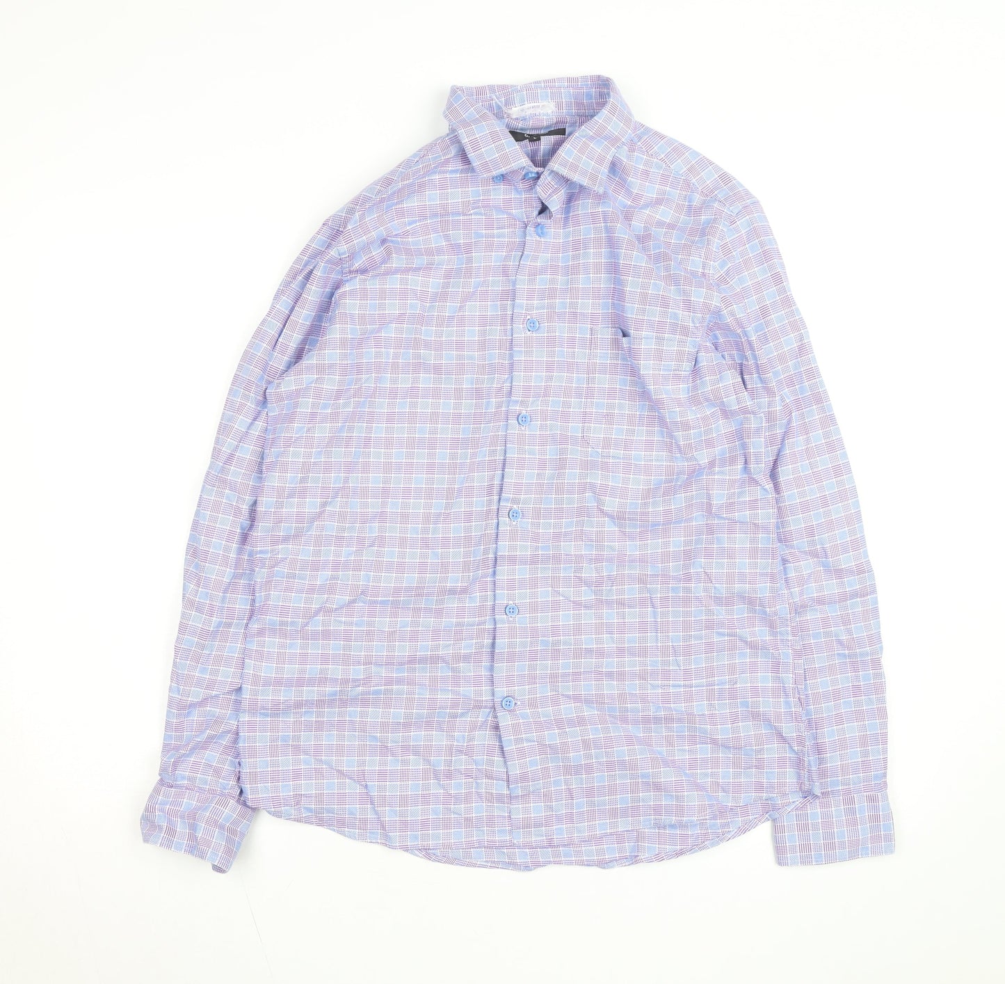 Dunnes Stores Men's Blue Slim Fit Long Sleeve Check Shirt Size L