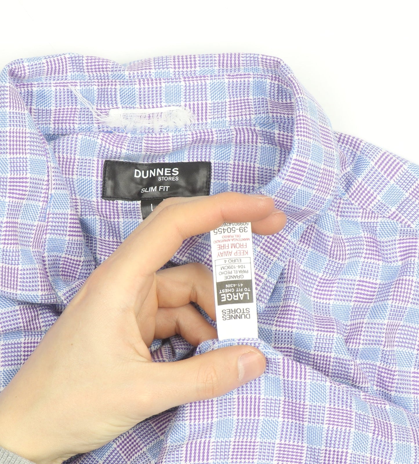 Dunnes Stores Men's Blue Slim Fit Long Sleeve Check Shirt Size L