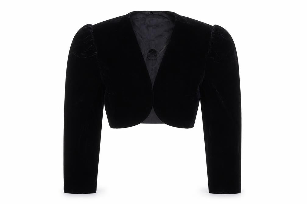 Scarlett Nite Women's Black Velvet Cropped Bow Long Sleeve Blouse Size S