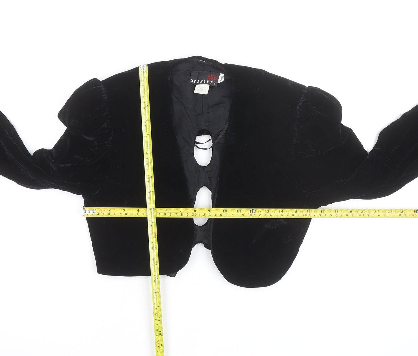 Scarlett Nite Women's Black Velvet Cropped Bow Long Sleeve Blouse Size S