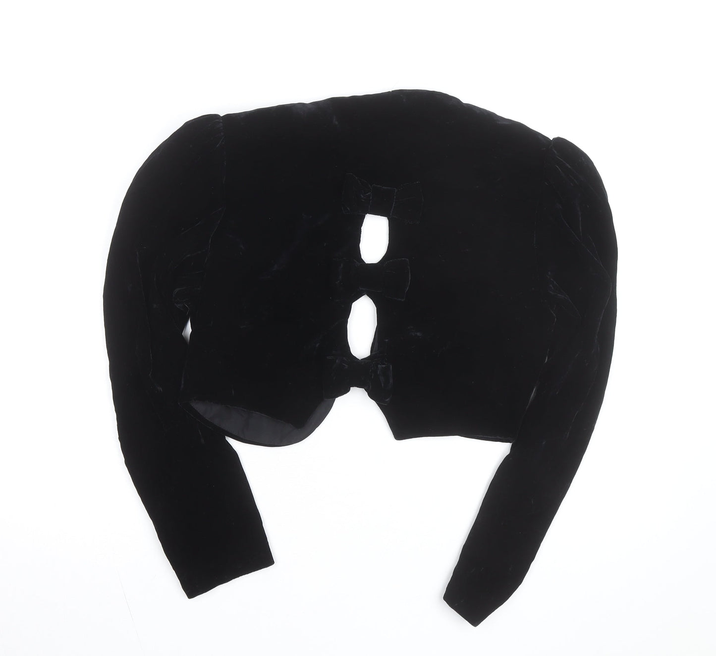 Scarlett Nite Women's Black Velvet Cropped Bow Long Sleeve Blouse Size S