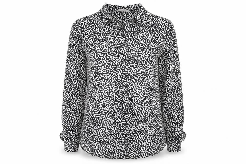 Oasis Women’s Black Animal Print Long Sleeve Viscose Blouse UK 10