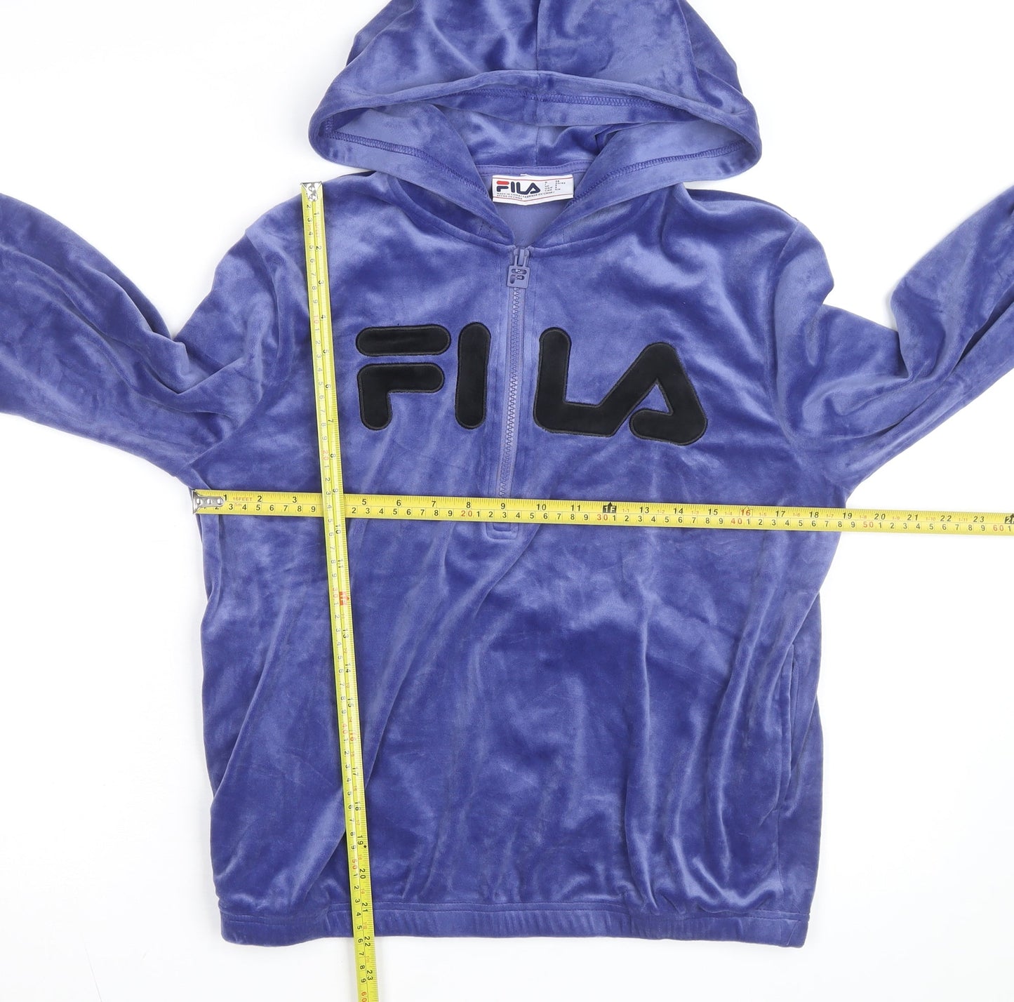 FILA Women's Blue Velour 1/2 Zip Hooded Sweatshirt Size S