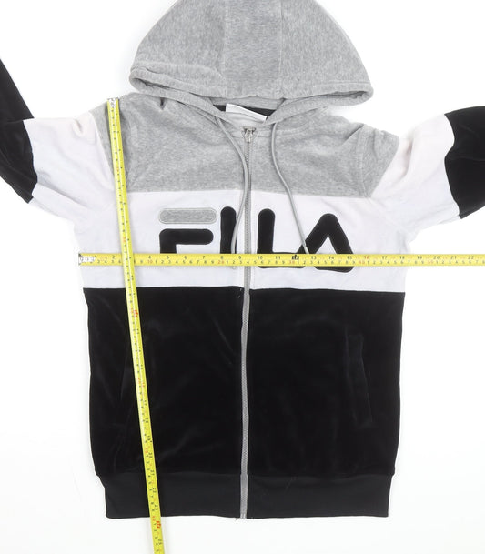 Fila Men's Grey Full Zip Logo Hoodie Size S Sports Velour Jacket