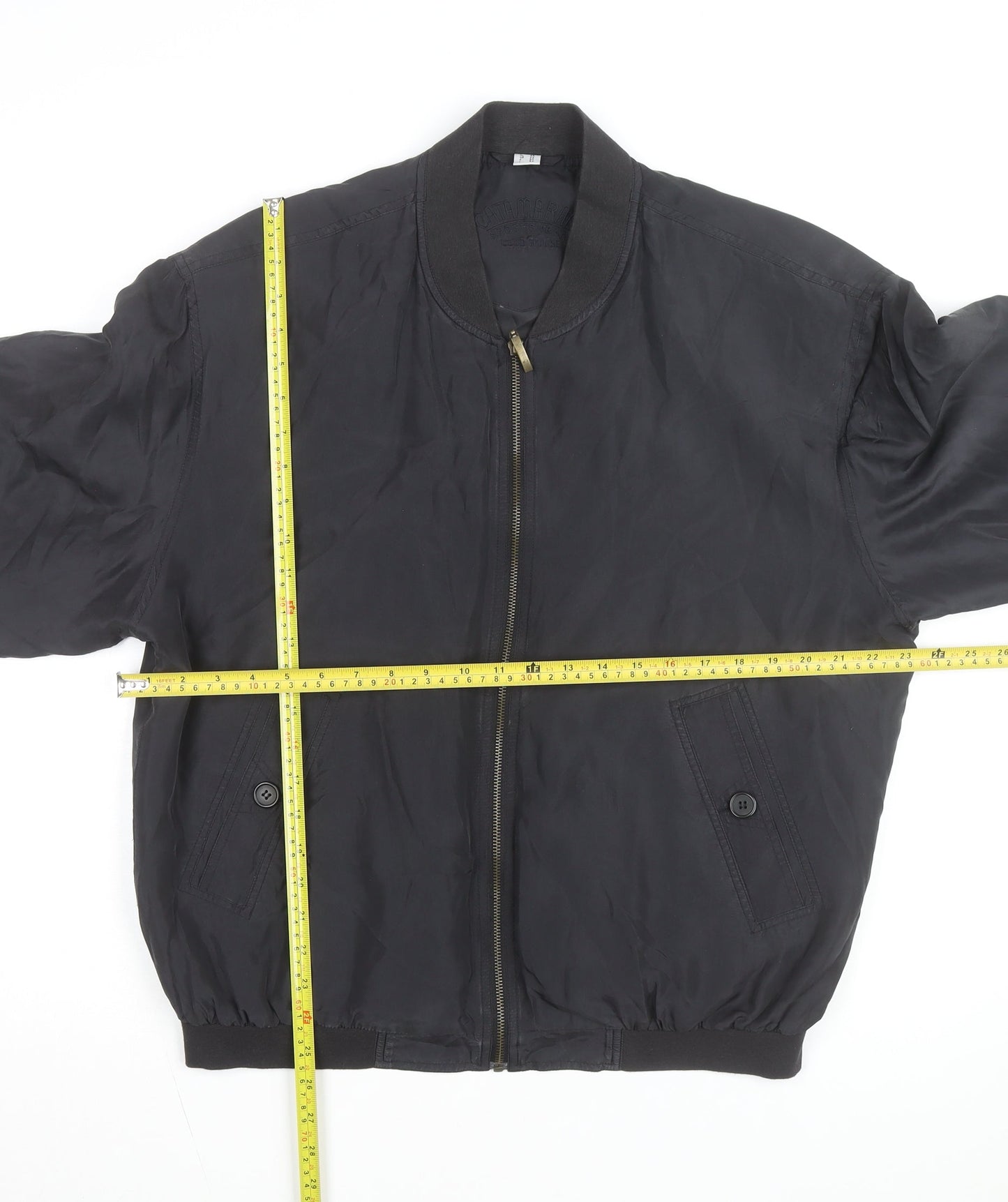 Catamaran Men's Black Silk Bomber Jacket L 42in Full Zip Casual