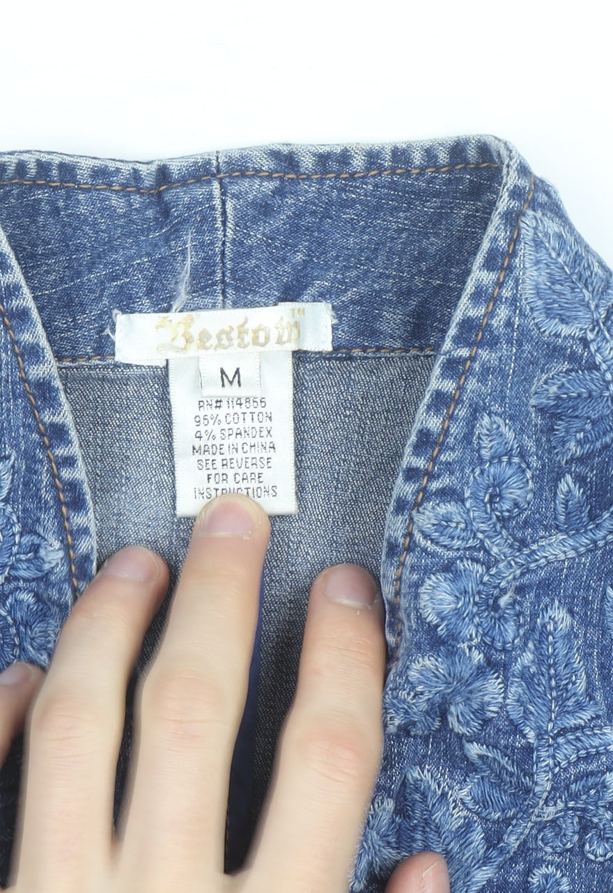 Weston Women's Blue Embroidered Denim Jacket Size M Regular Fit