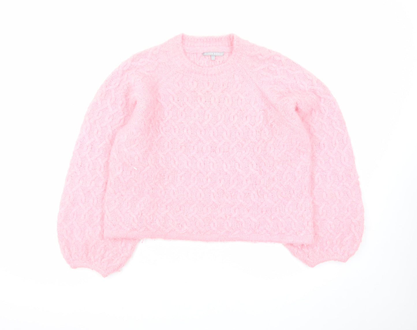 Oliver Bonas Women’s Pink Cable Knit Jumper Size 10 Crew Neck