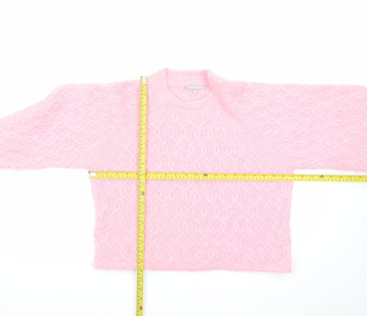 Oliver Bonas Women’s Pink Cable Knit Jumper Size 10 Crew Neck