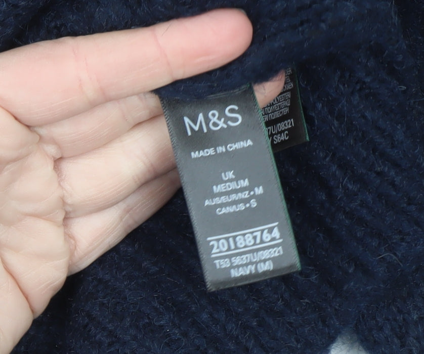 Marks and Spencer Womens Blue Alpaca Knit Hooded Pullover Jumper Size M