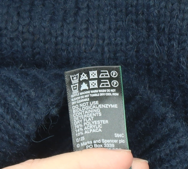 Marks and Spencer Womens Blue Alpaca Knit Hooded Pullover Jumper Size M