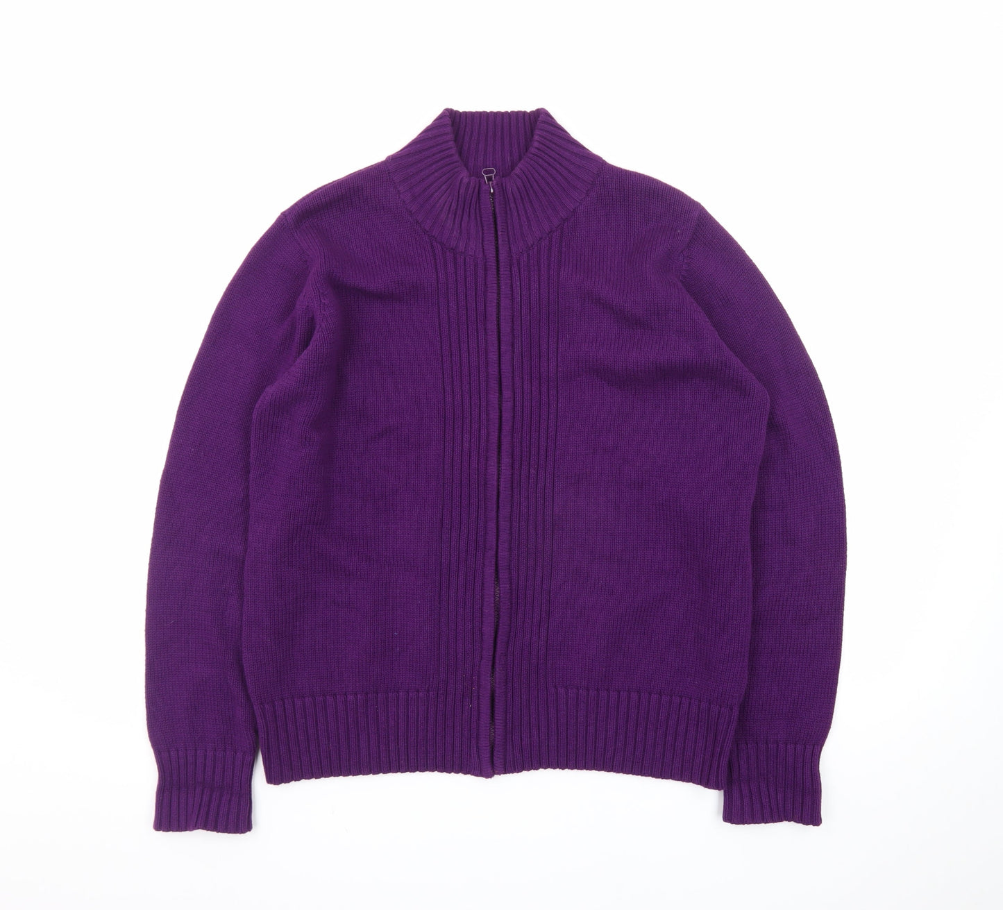 EWM Women’s Purple Full Zip Cotton Knit Jumper Size L 18-20