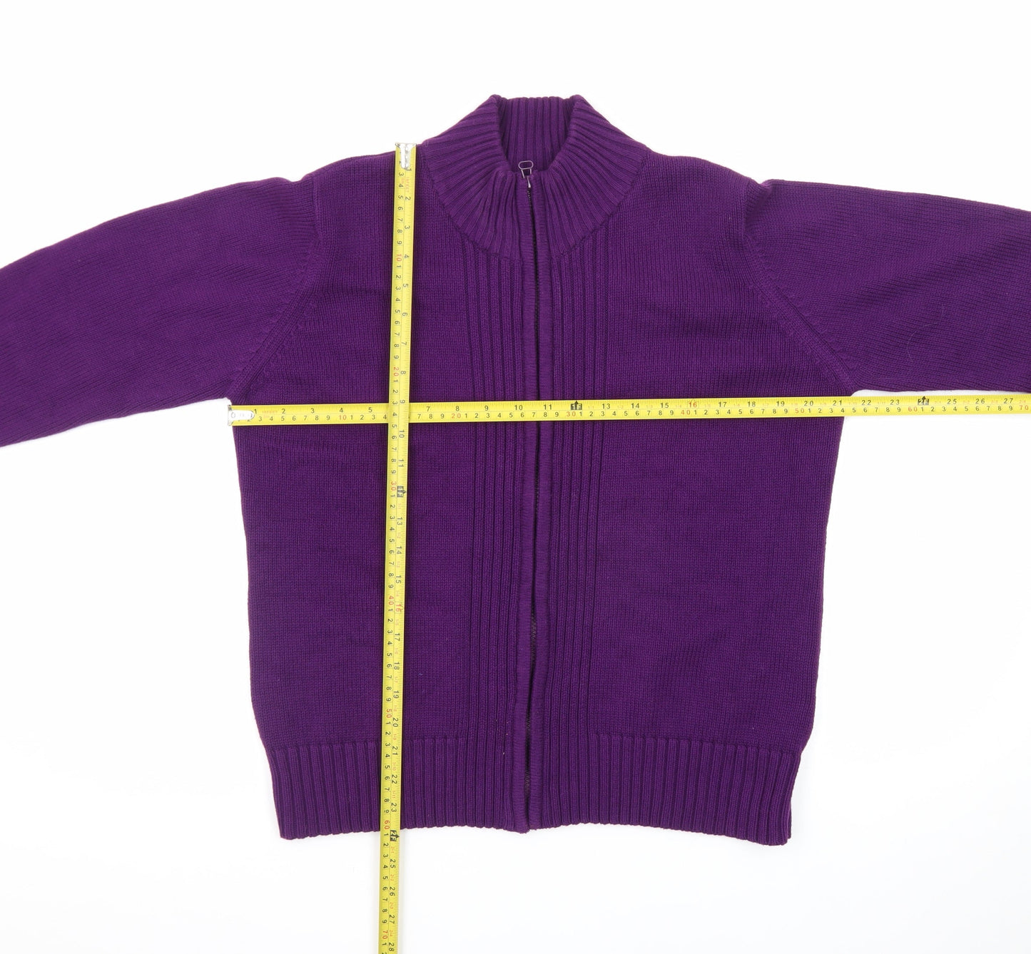 EWM Women’s Purple Full Zip Cotton Knit Jumper Size L 18-20