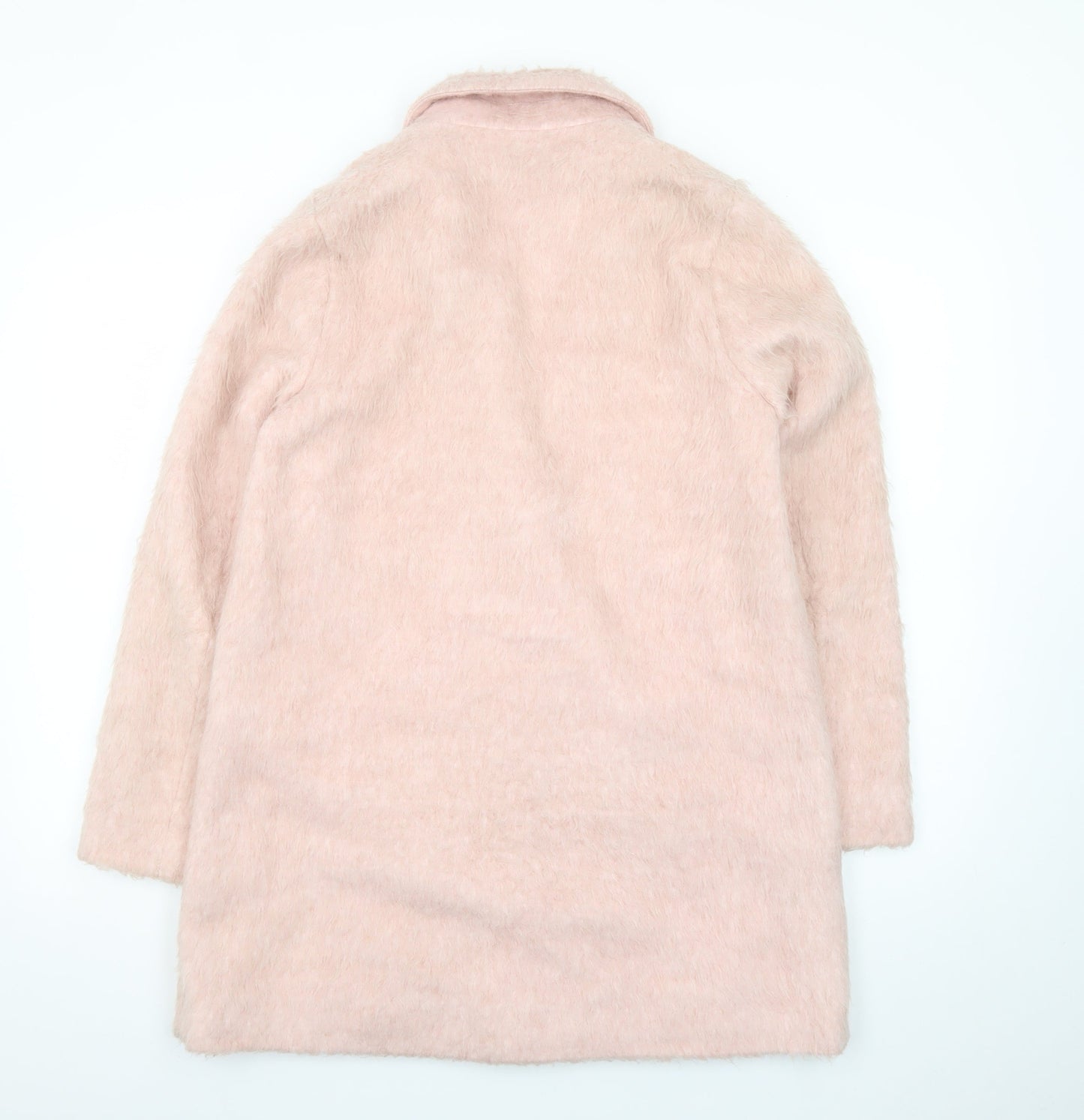 Topshop Women Pink Faux Fur Mid-Length Overcoat Size 6