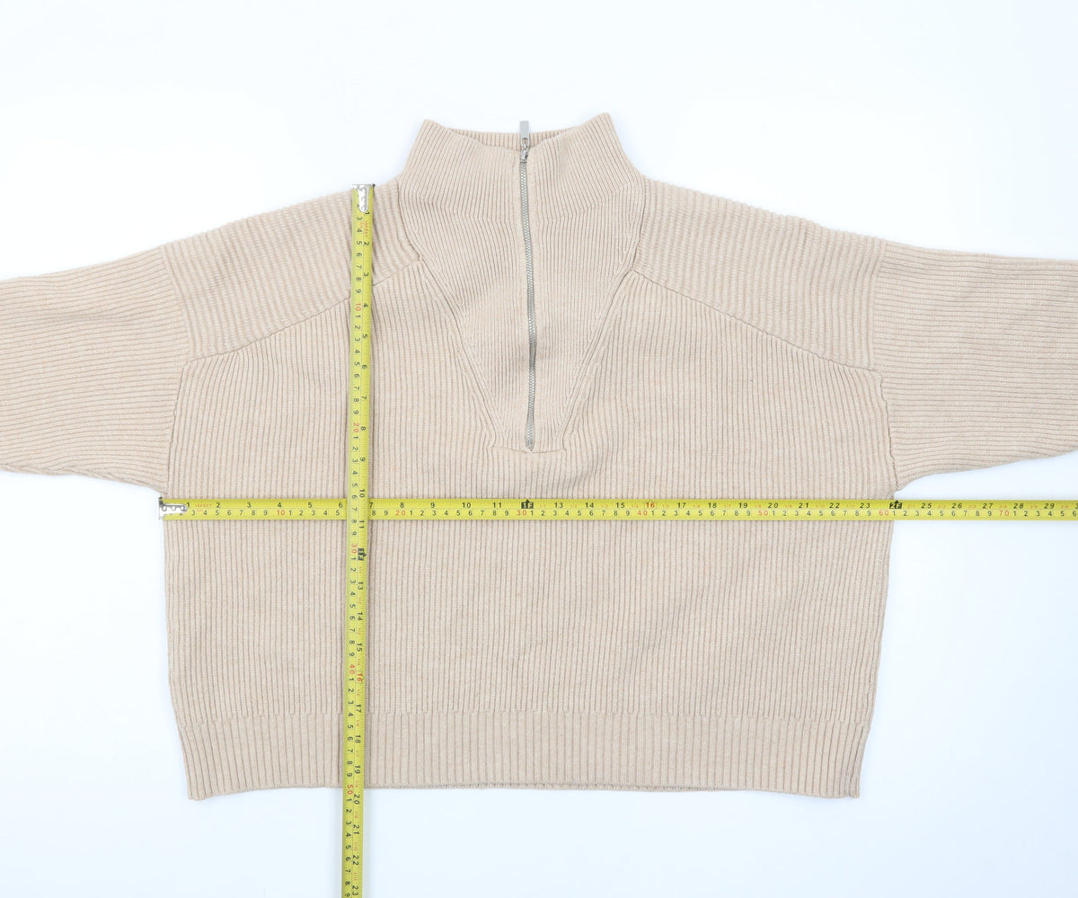 Mango Women’s Beige Wool Blend Half Zip Mock Neck Jumper Size S