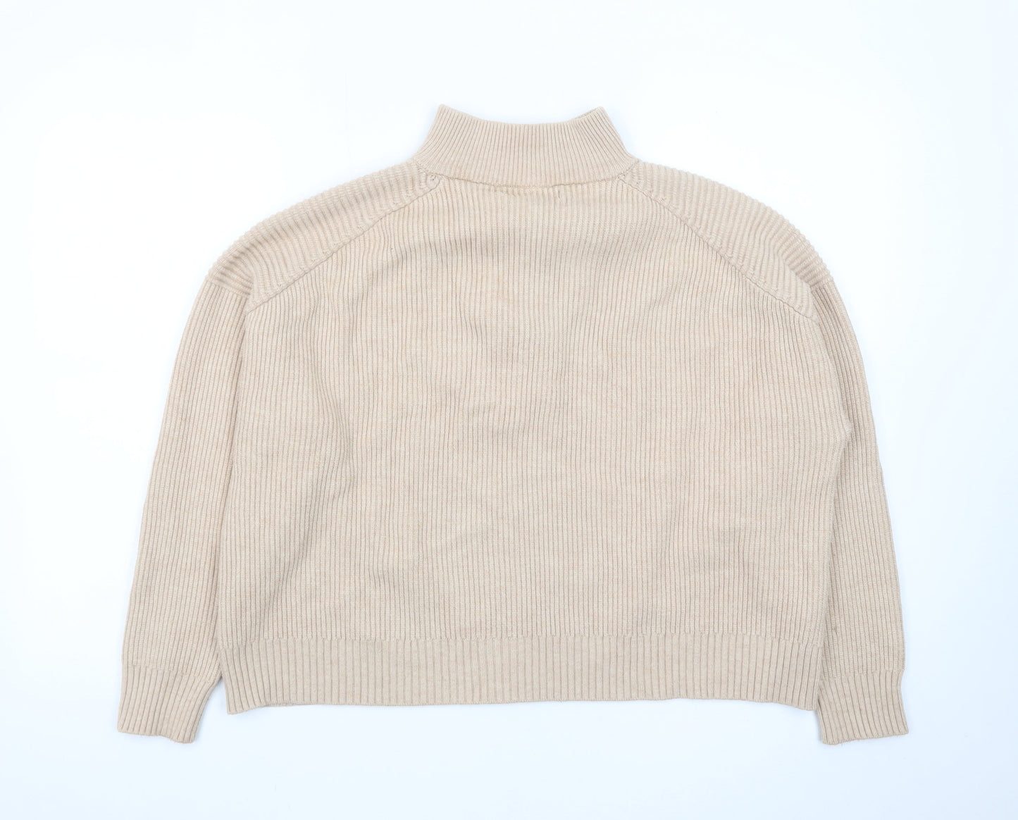 Mango Women’s Beige Wool Blend Half Zip Mock Neck Jumper Size S
