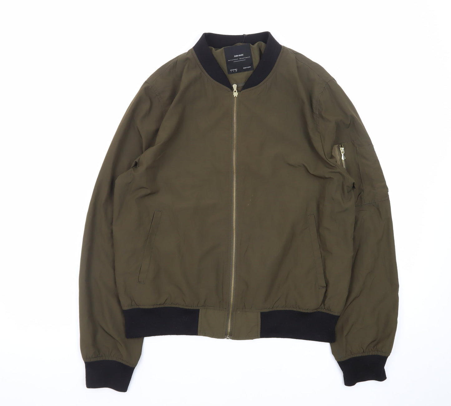 Zara Men’s Green Bomber Jacket L Regular Fit Polyester Zip