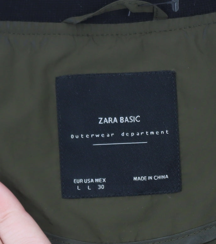Zara Men’s Green Bomber Jacket L Regular Fit Polyester Zip