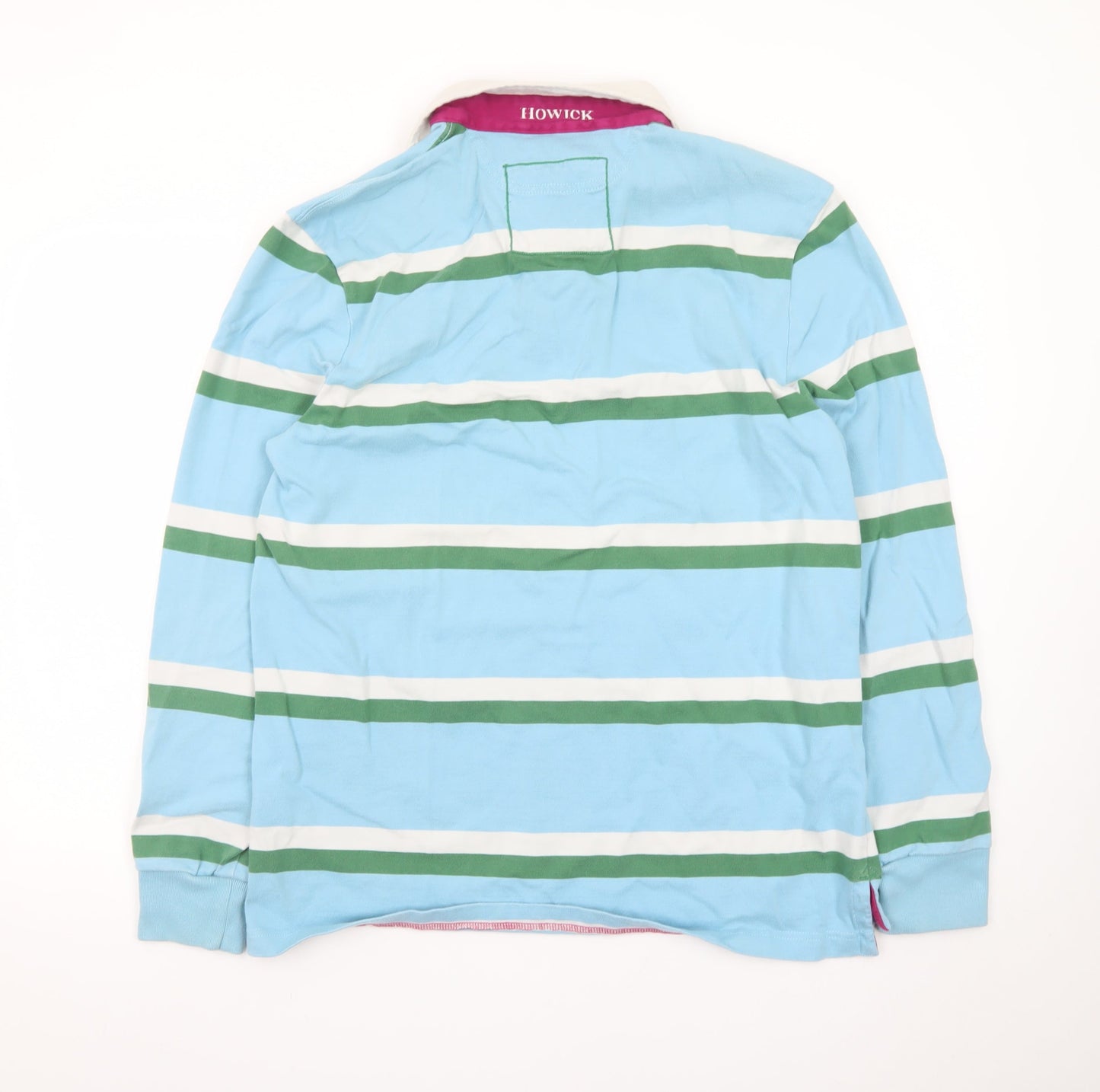 Howick Men's Blue Striped Long Sleeve Rugby Polo Shirt Size L 100% Cotton