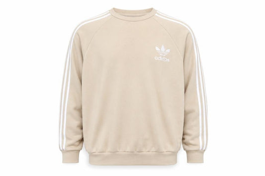 Adidas Mens Beige Crew Neck Sweatshirt L Classic 3-Stripes Logo