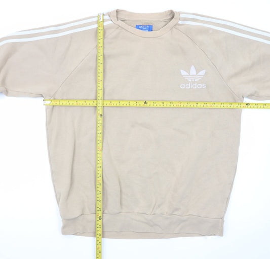 Adidas Mens Beige Crew Neck Sweatshirt L Classic 3-Stripes Logo