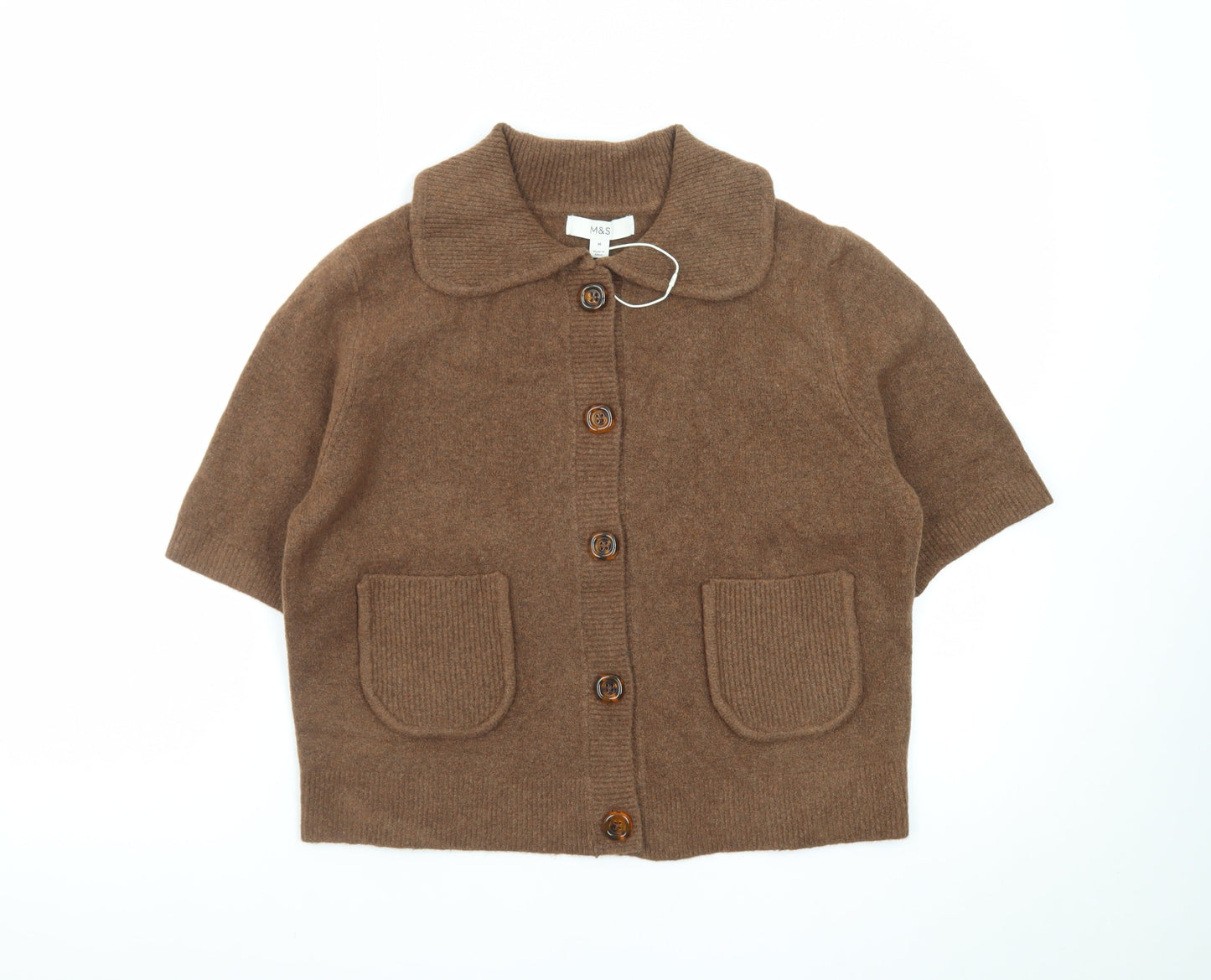 Marks and Spencer Women's Brown Collared Short Sleeve Cardigan M