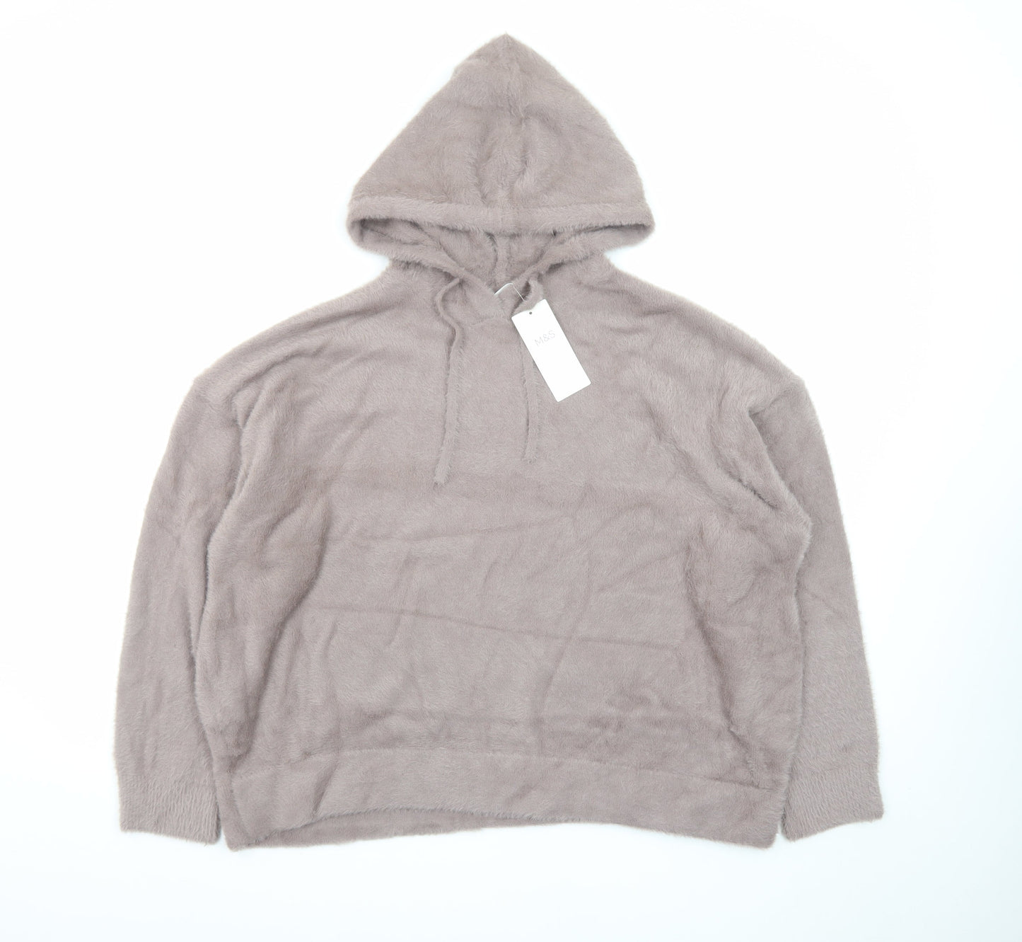 Marks and Spencer Women Beige Hooded Fleece Pullover Jumper Size L
