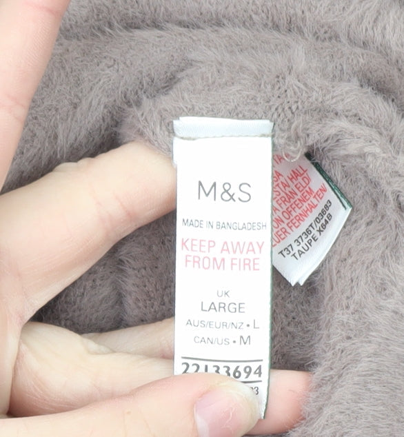 Marks and Spencer Women Beige Hooded Fleece Pullover Jumper Size L