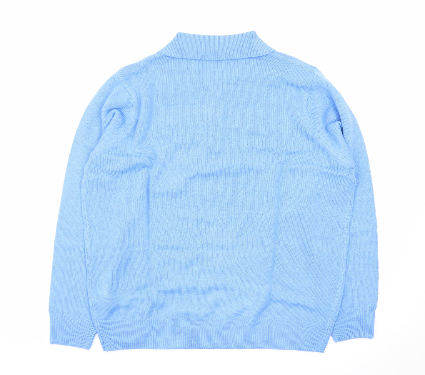 Damart Men's Blue Collared Henley Jumper XL Knit Long Sleeve