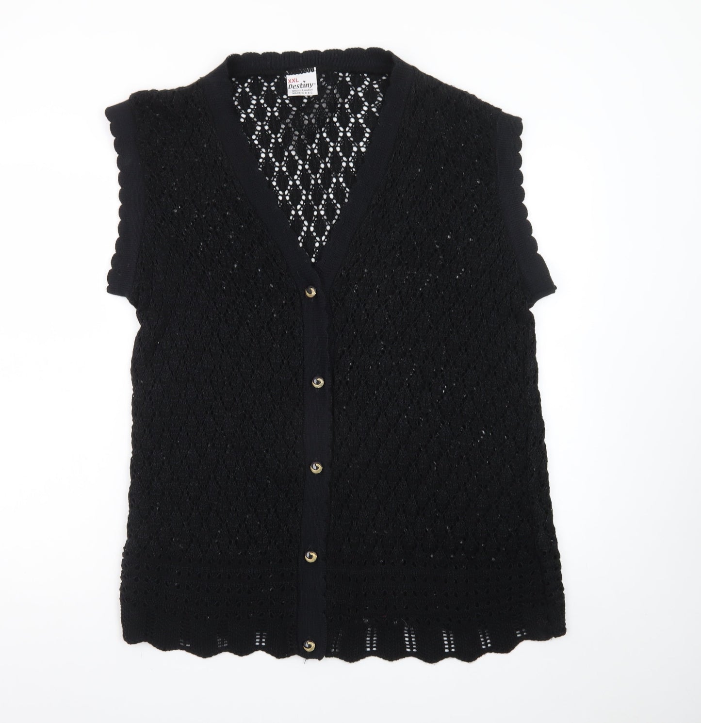 Destiny Women’s Black Sleeveless Crochet Knit Cardigan 2XL