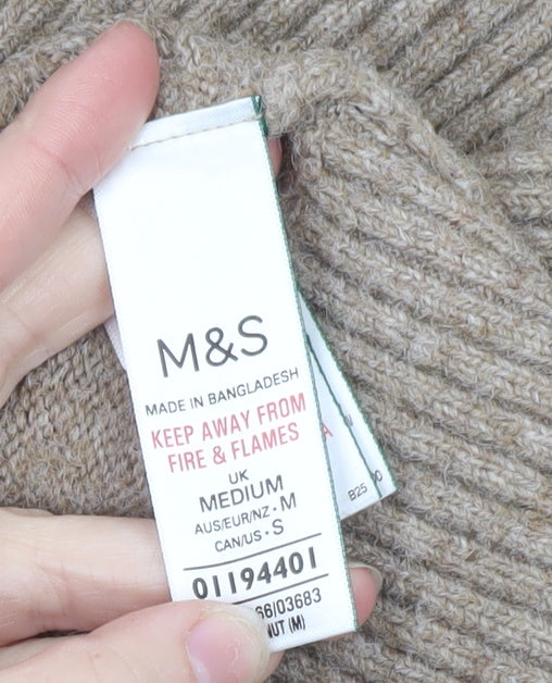 Marks and Spencer Womens Beige V-Neck Cable-Knit Jumper M