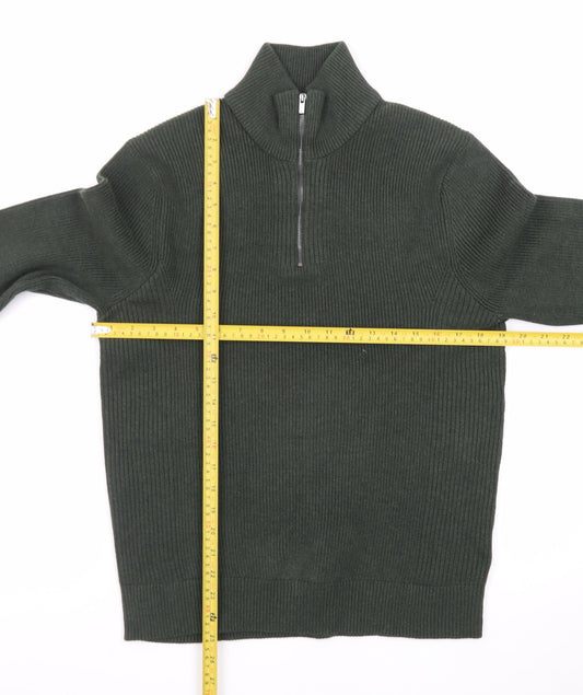 Marks and Spencer Men’s Green Cotton Blend 1/2 Zip Jumper Size S