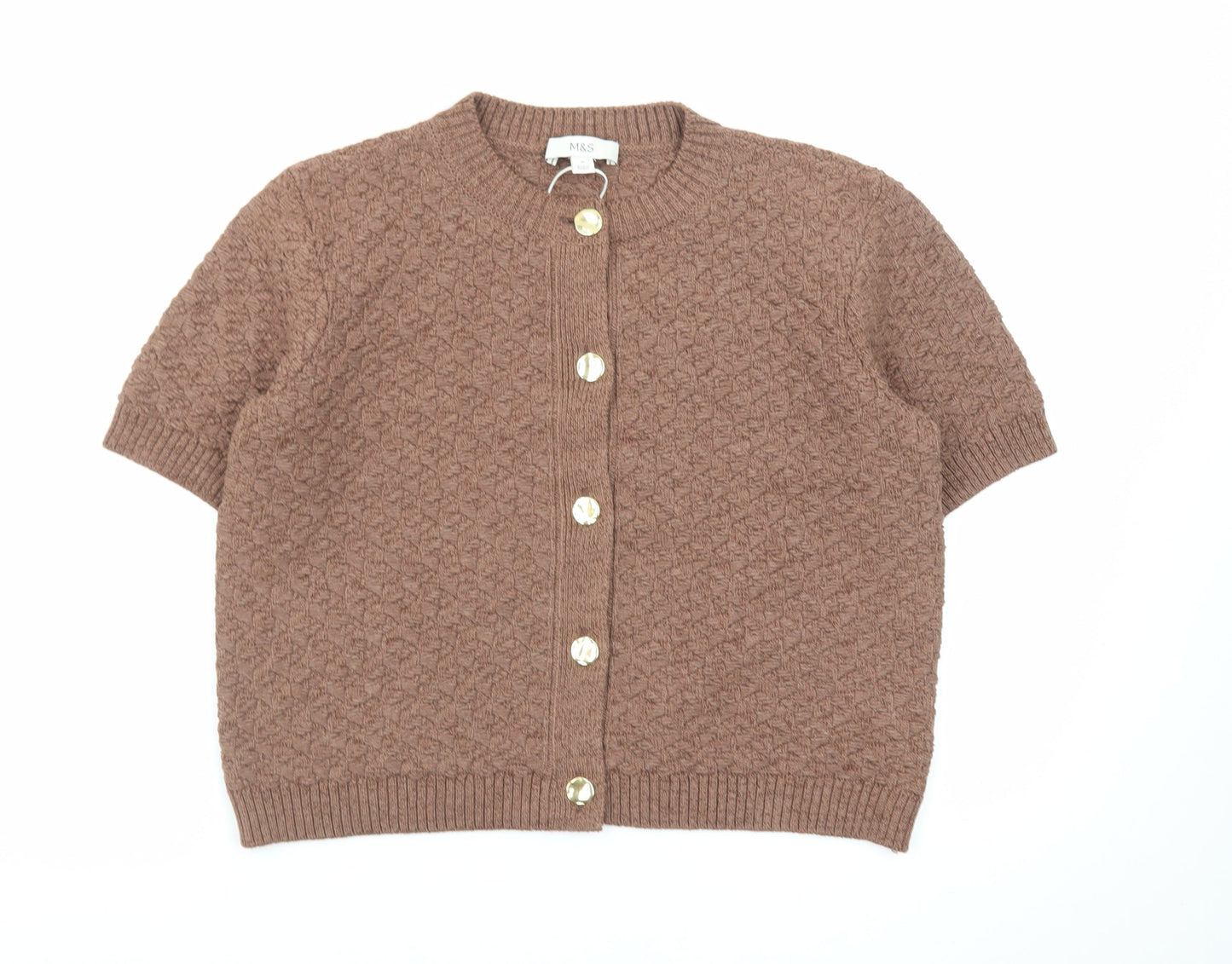 Marks and Spencer Women Brown Knit Short Sleeve Cardigan M