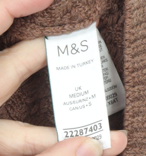 Marks and Spencer Women Brown Knit Short Sleeve Cardigan M