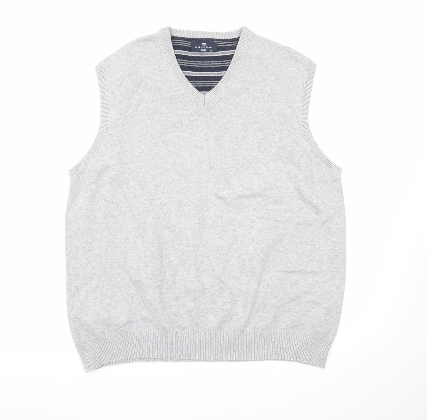 Marks and Spencer Blue Harbour Men's Grey XL V-Neck Cotton Knit Vest
