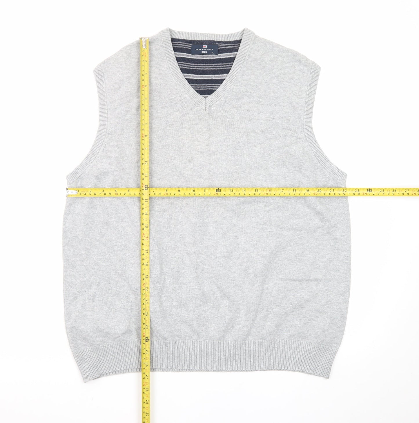 Marks and Spencer Blue Harbour Men's Grey XL V-Neck Cotton Knit Vest