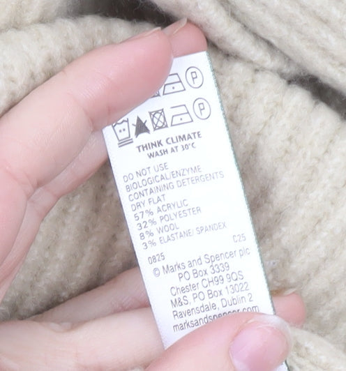 Marks and Spencer Women Beige V-Neck Ribbed Knit Pullover Jumper L