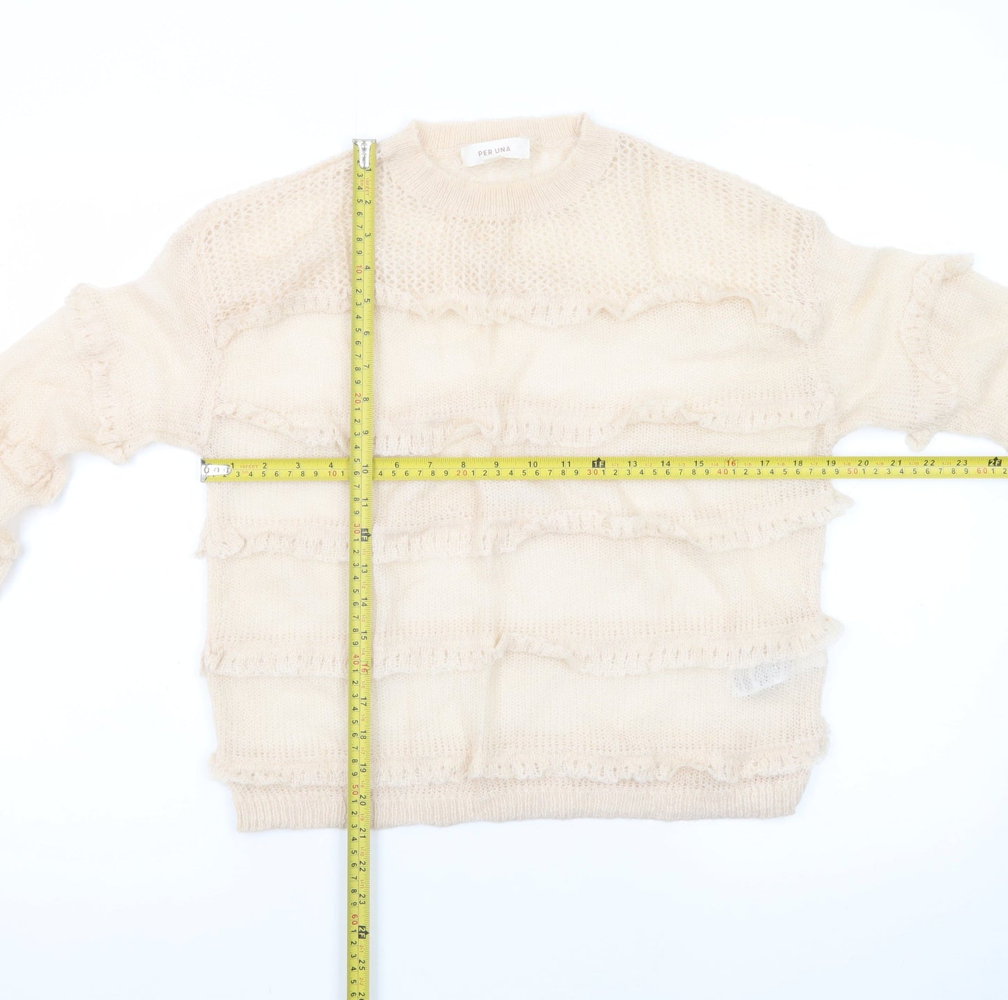 Marks and Spencer Women Beige Ruffle Knit Pullover Jumper Size S