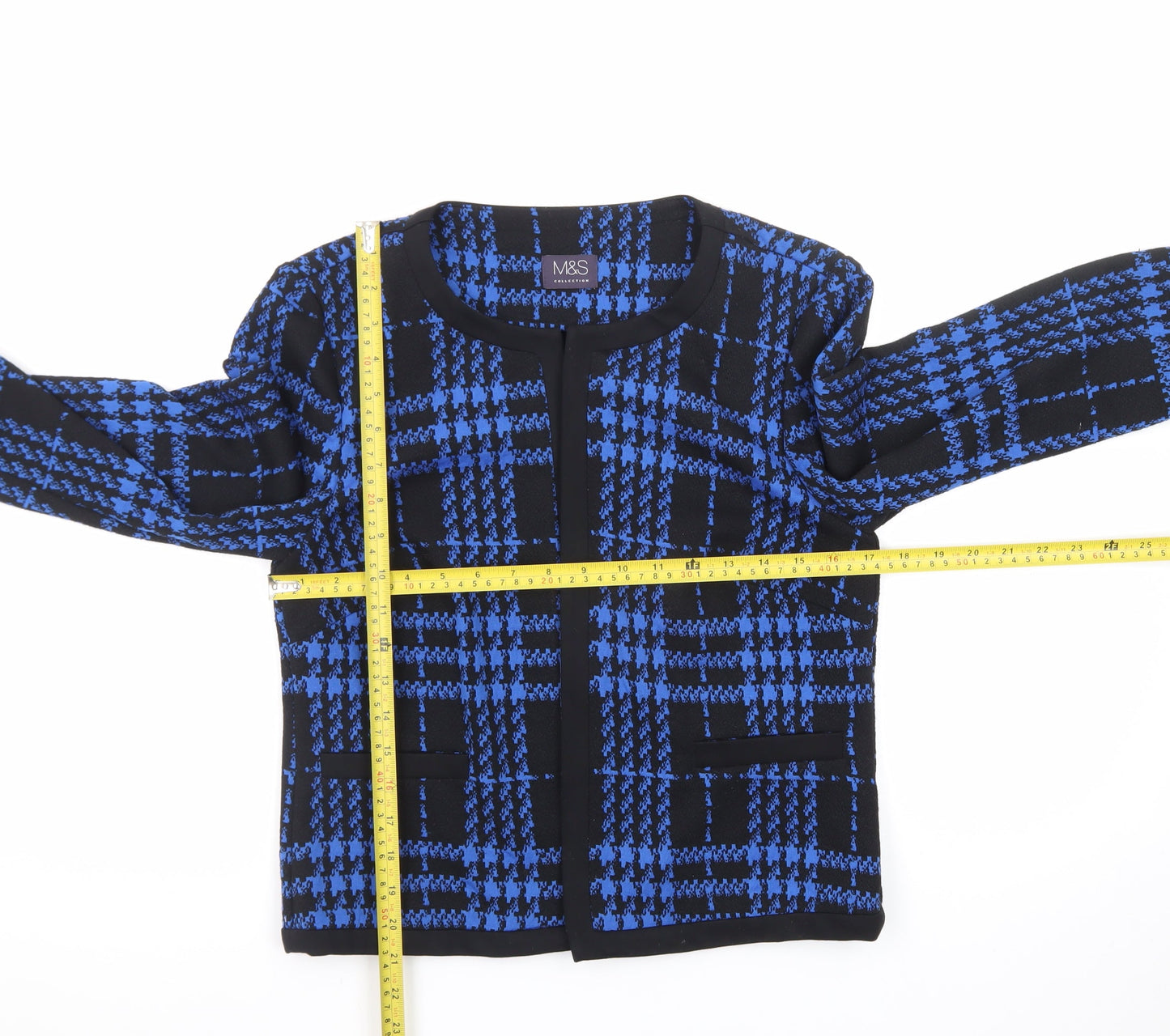 Marks and Spencer Women Blue Check Knit Open Jacket Size 10