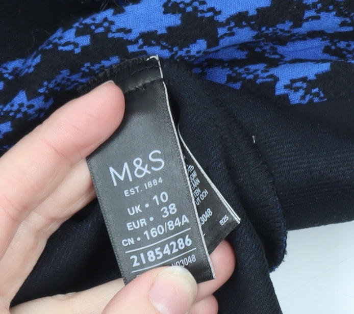 Marks and Spencer Women Blue Check Knit Open Jacket Size 10