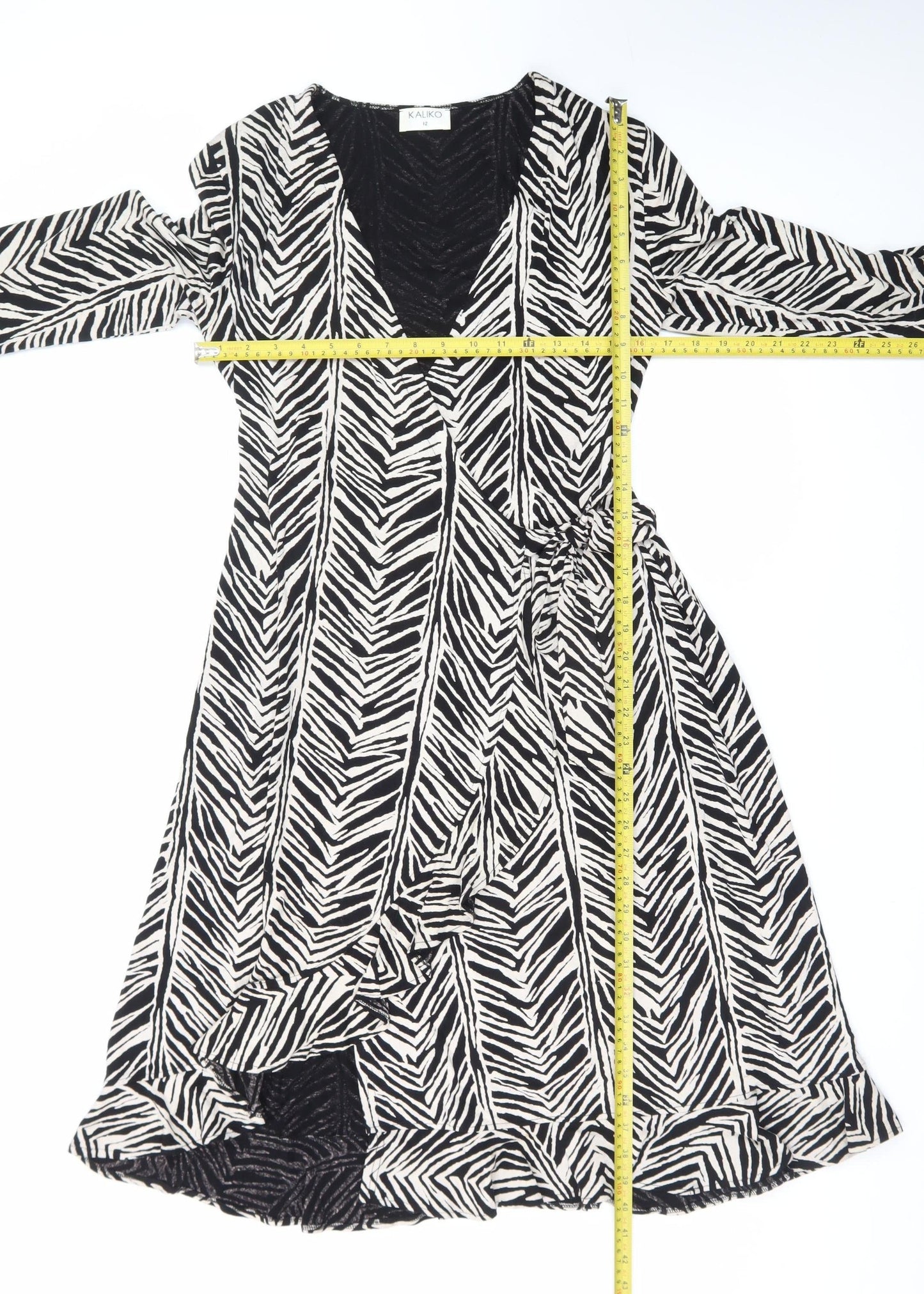 Kaliko Women's Black Animal Print Wrap Midi Dress Size 12
