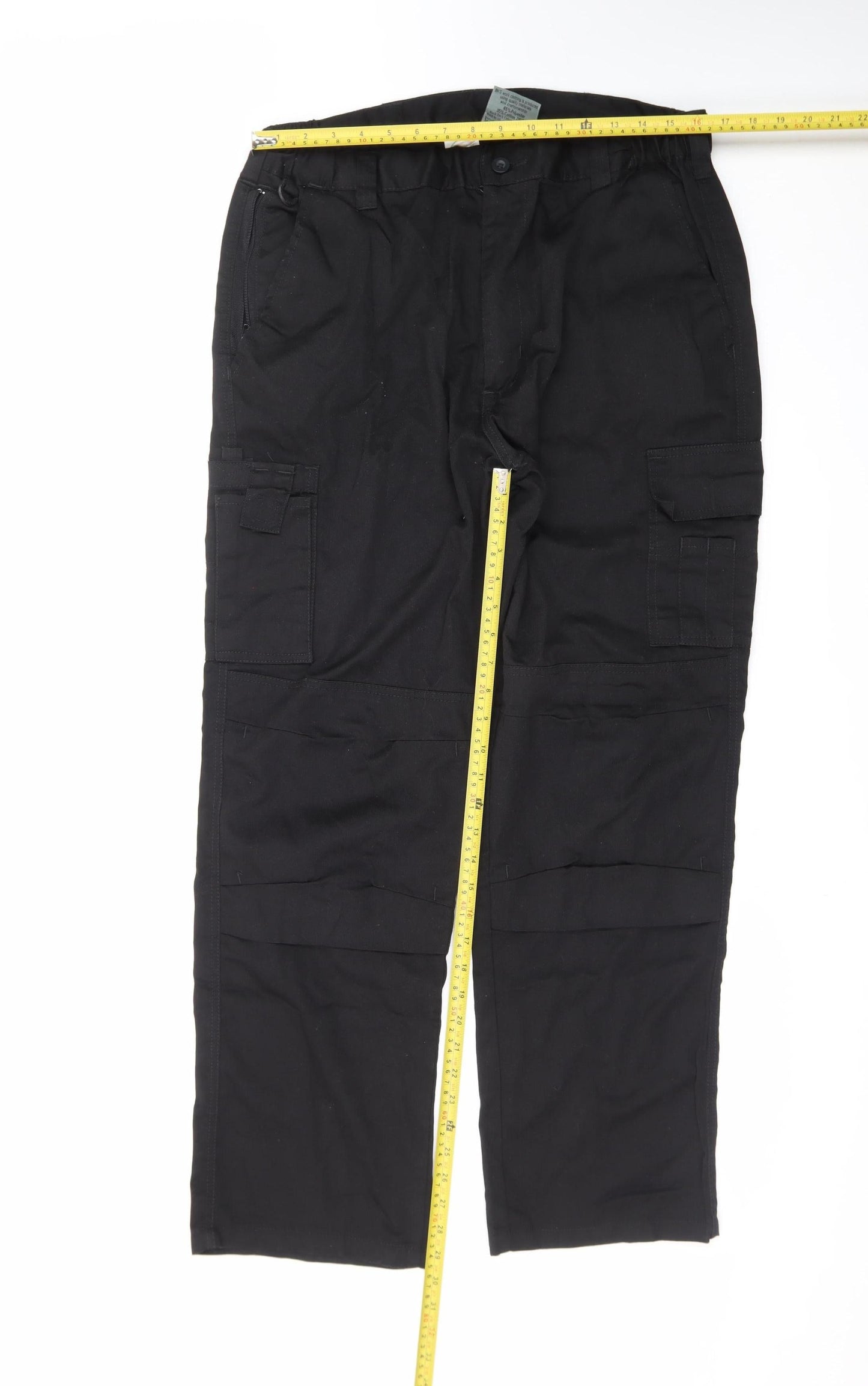 BKS Men's Black Cargo Work Trousers 38R Polyester Cotton