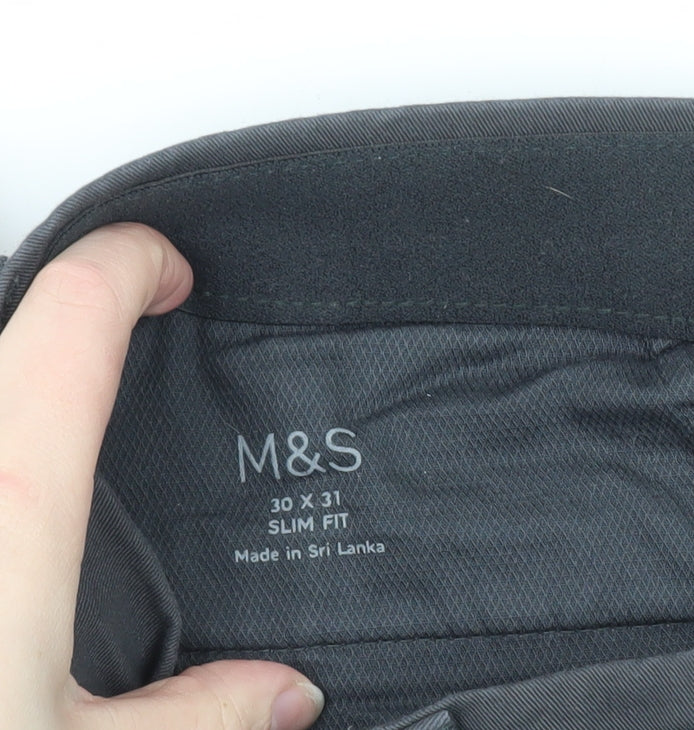 Marks and Spencer Men's Black Slim Fit Chino Trousers 30x31