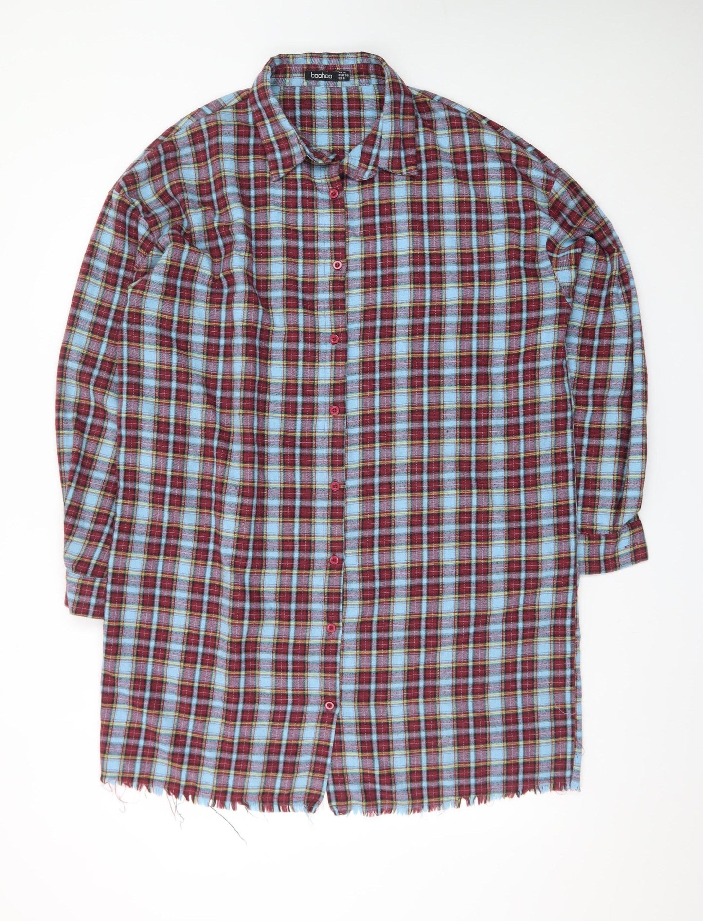 Boohoo Women’s Multicoloured Check Long Sleeve Flannel Shirt Dress UK 10