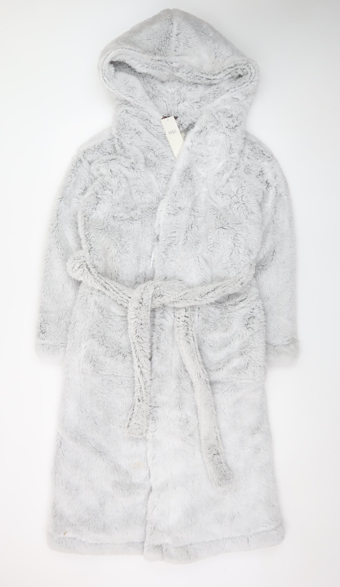 Marks and Spencer Women Grey Hooded Fleece Robe XS