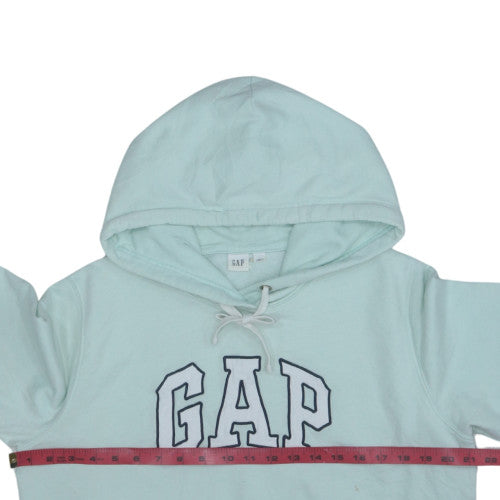 GAP Women Light Blue Pullover Hoodie L Cotton Blend Logo Design