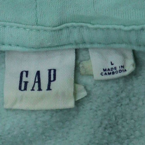 GAP Women Light Blue Pullover Hoodie L Cotton Blend Logo Design