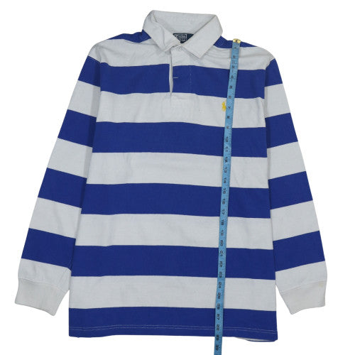 Ralph Lauren Men's Blue Striped Collared Rugby Sweatshirt L